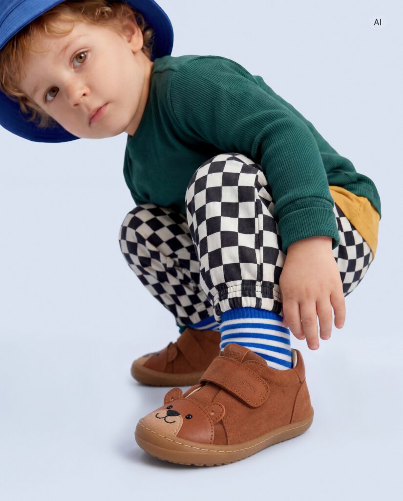 chłopczyk w butach Lasocki Kids Barefoot z misiem